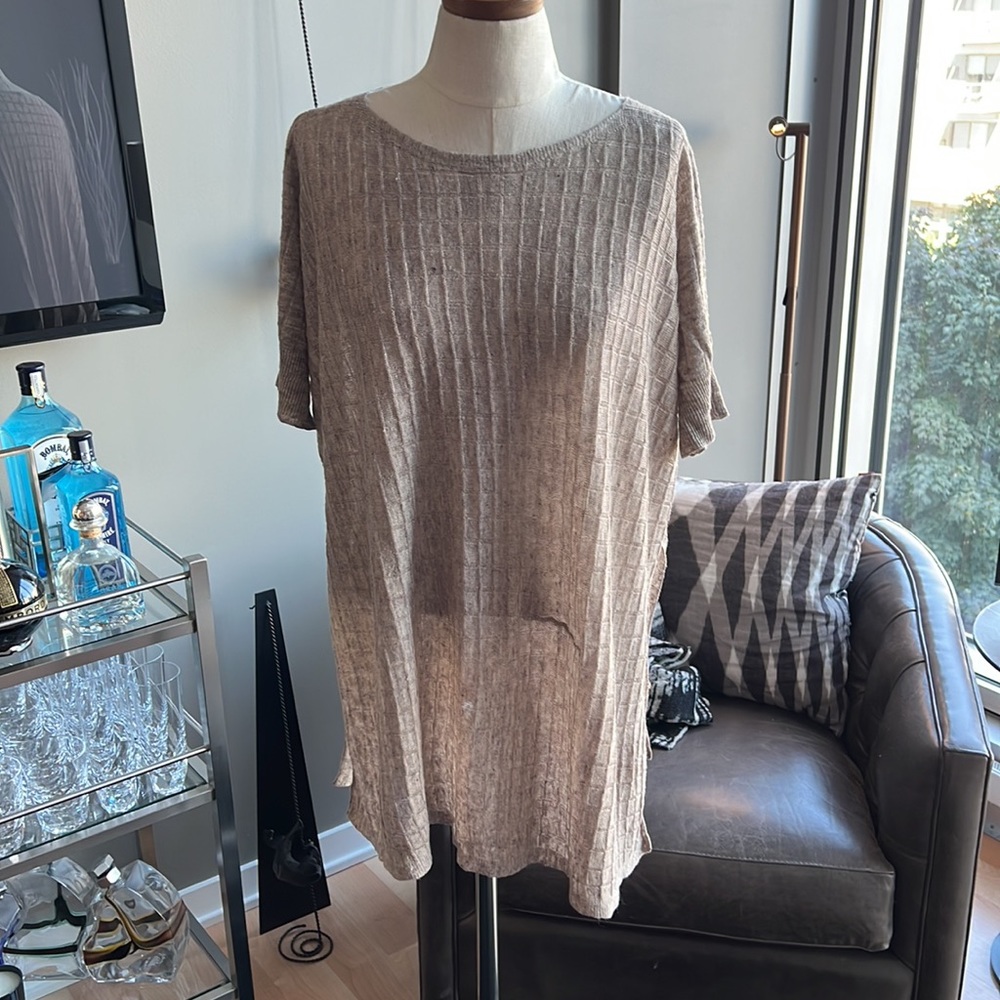 Eileen Fisher Lightweight Linen Melange Grid Tunic Top Size XXS/XS - Picture 3 of 10